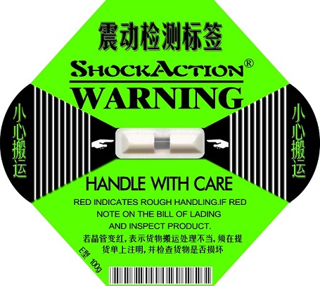 供应国产SHOCKACTION100G绿色防振标签 防冲击标签 震撞显示标签