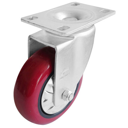 3寸圆弧塑芯红色PU万向轮